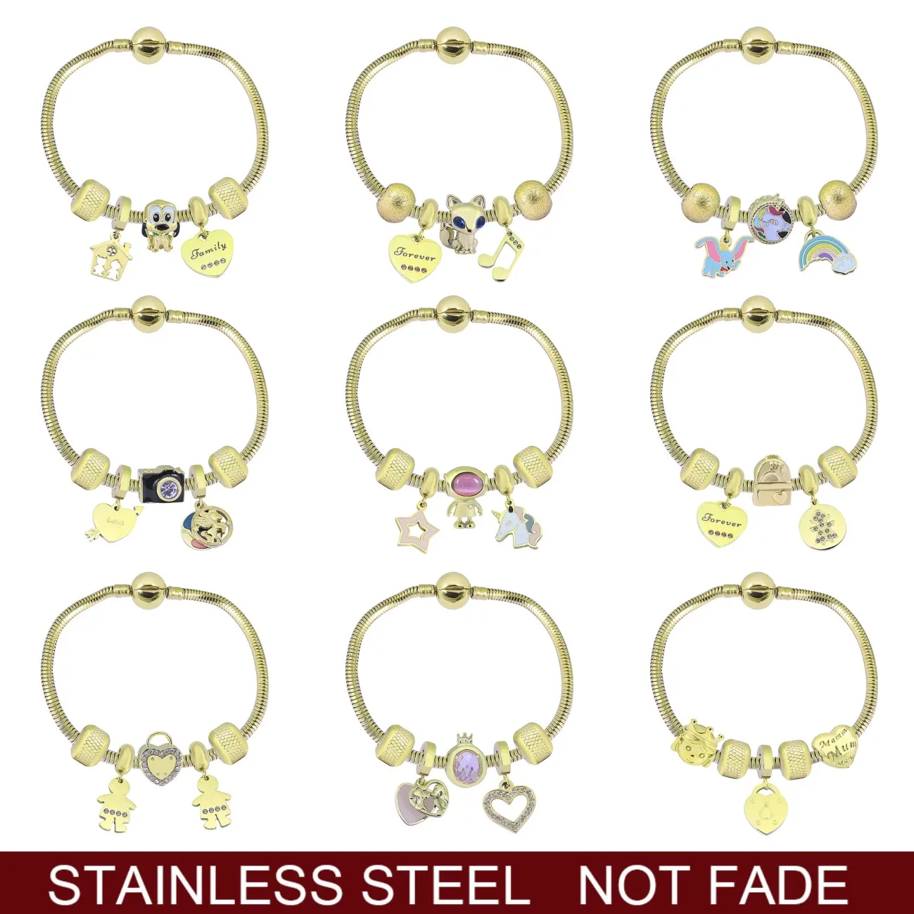 

Authentic Stainless Steel Original Brand Plate 18k Gold Dream Sparkling Bracelet Set Woman Wedding Jewelry Gift
