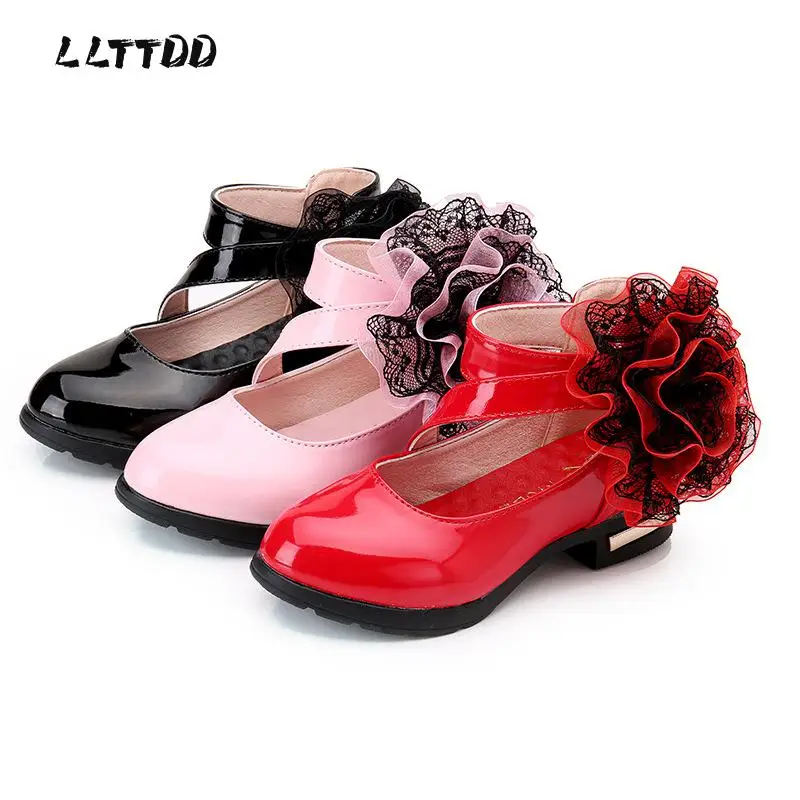 

Kids Shoes Girls High Heel Princess Flower Shoes 2022 New Fashion Children Shoes Leather Fashion Girls Party Dress Wedding Dance