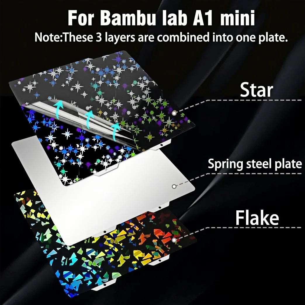 Фото 184x184 мм PEF сборная пластина Galaxy Flake 3D-принтер Запчасти Текстурированная пружинная стальная пластина PEI Печатающая кровать для Bambu Lab A1 Mini Plate №5