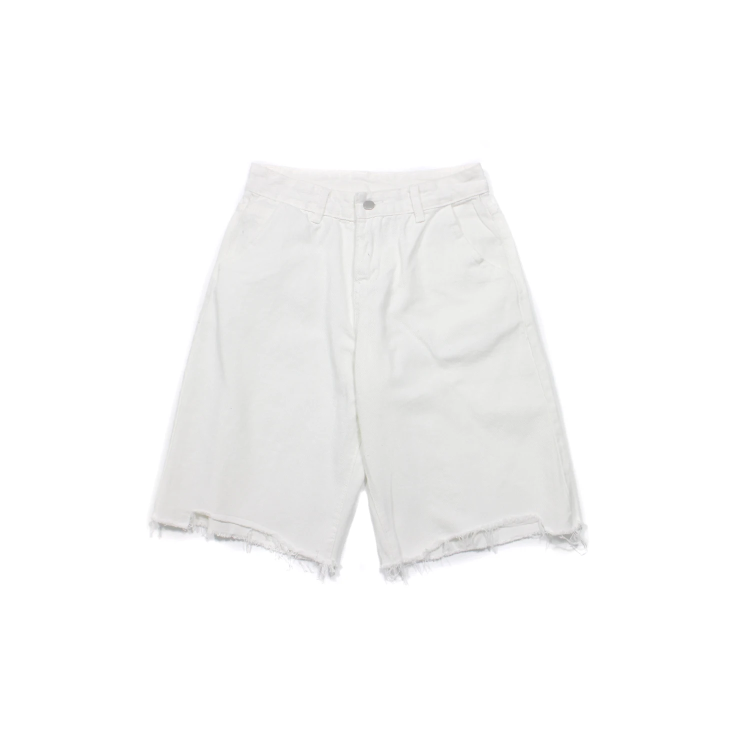Tattered Raw Edge White Denim Shorts Men's Summer Outer Wear Trendy Five-point Pants Ins Ruffian Handsome Pants Clothes