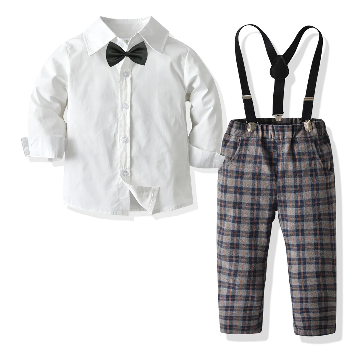 

Baby Boys Clothes Set Gentleman Birthday Suits Infant Party Dress Solid Shirt + Plaid Pants Infant Toddler Formal Clothing Sets