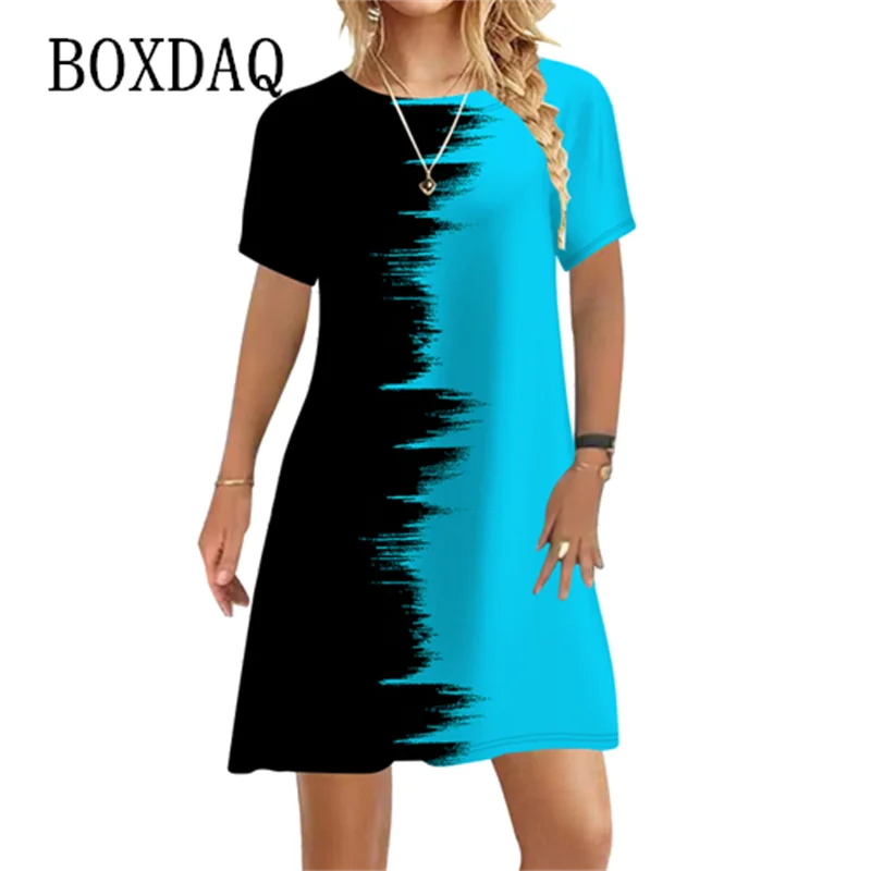 

Oversize Patchwork Print Women Dress Sundress New 2023 Short Sleeve O-Neck Tie-Dye Loose Casual Party Mini Dress Ladies Vestidos