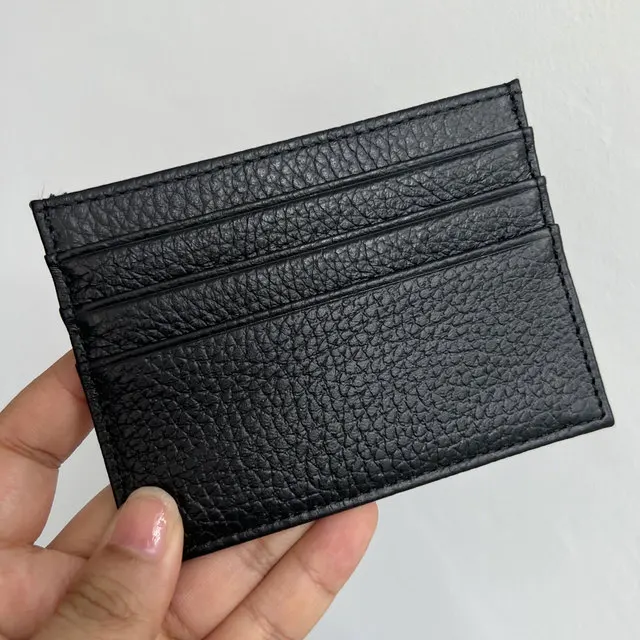 Free  Custom Initial Letters Case 100% Cow Leather Pebble Pattern Credit Card Holder Slim Wallet Men Women Pocket Card Wallet