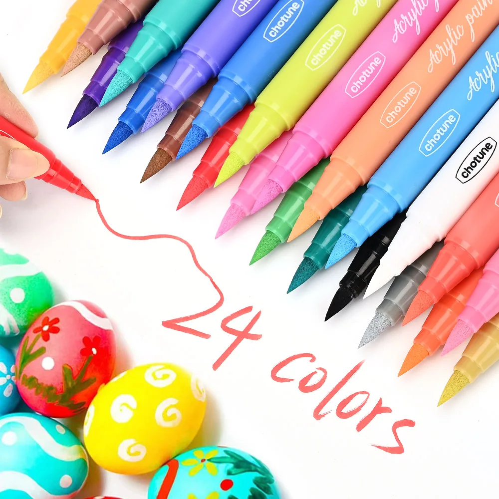 24 Pastel Colors Acrylic Brush Marker Paint Pens Available On Rock Glass Canvas Metal Ceramic Mug Wood Plastic, Easter Egg