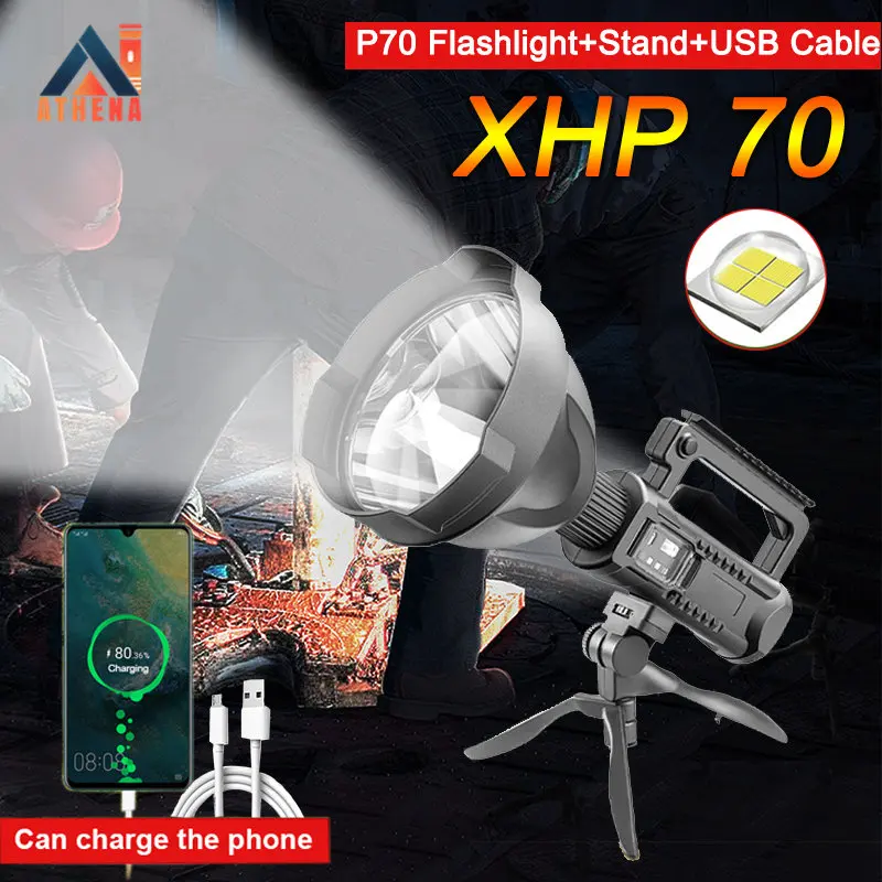 

Светодиодный фонарик XHP70 высокой мощности светильник портативный Перезаряжаемый USB фонарь дальнего действия, уличный водонепроницаемый св...