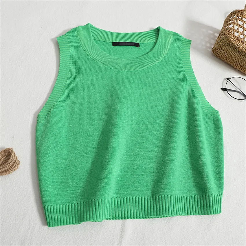 

y2k clothes 2022 New Fashion Sweater Vest Women Sleeveless Tank Top Knitted Waistcoat Pullover Crop Top