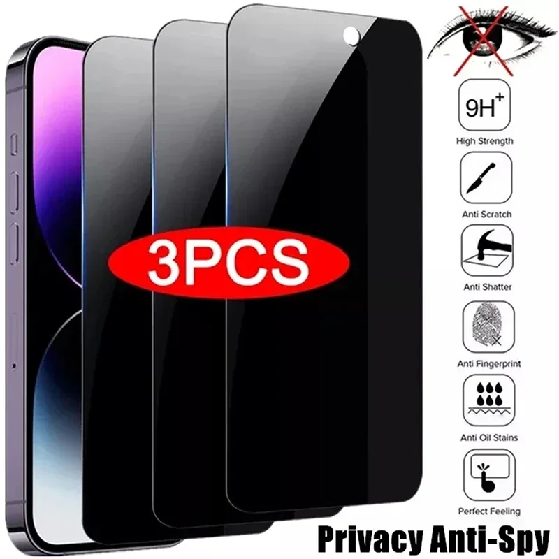 Protecteur d'écran de confidentialité, 3 pièces, pour iPhone 17 16 15 14 13 11 12 Pro Max Mini Plus, verre de protection Anti-espion pour iPhone XR X XS 16e