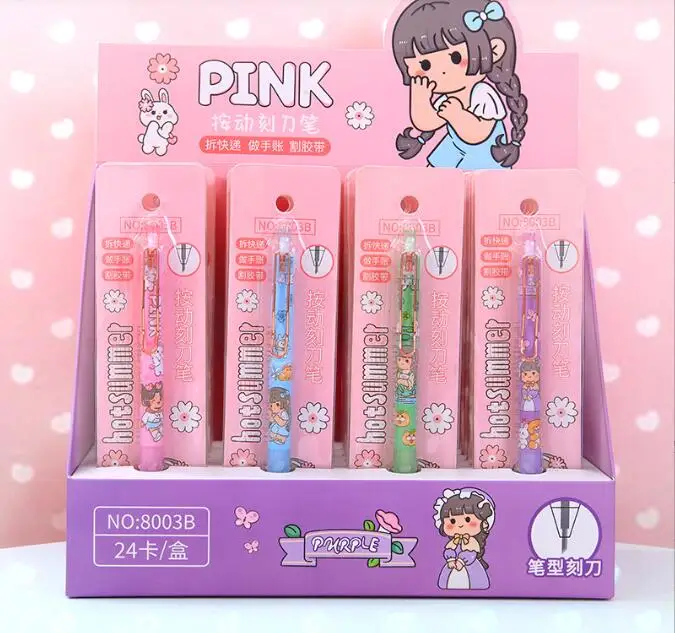 

24 шт./лот Kawaii Girl Press универсальный нож буриновая ручка гравировщик ручки DIY инструмент для резки бумаги офисные и школьные принадлежности