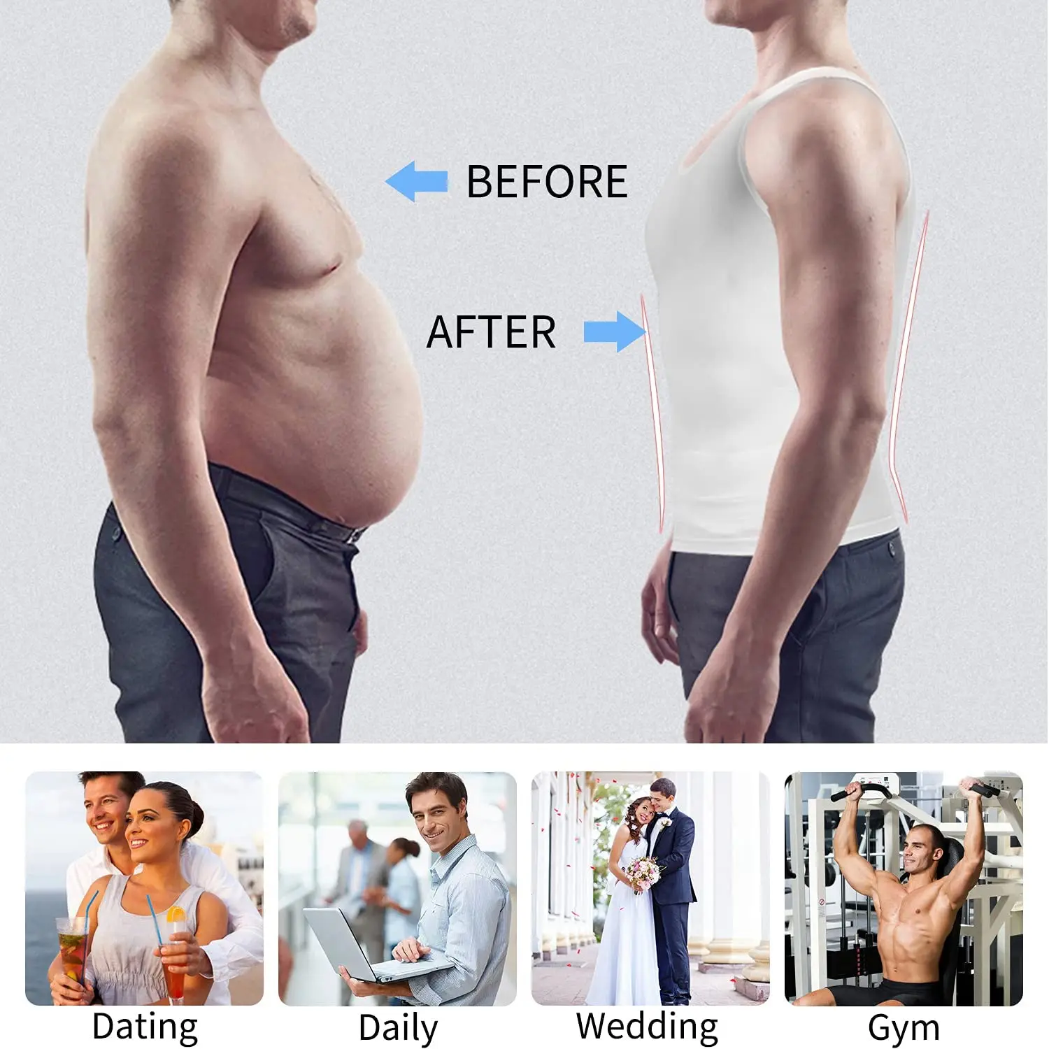 Be-In-Shape Men Slimming Body Shaper Waist Trainer Vest Tummy Control Posture Shirt Back Correction Abdomen Tank Top Shaperwear