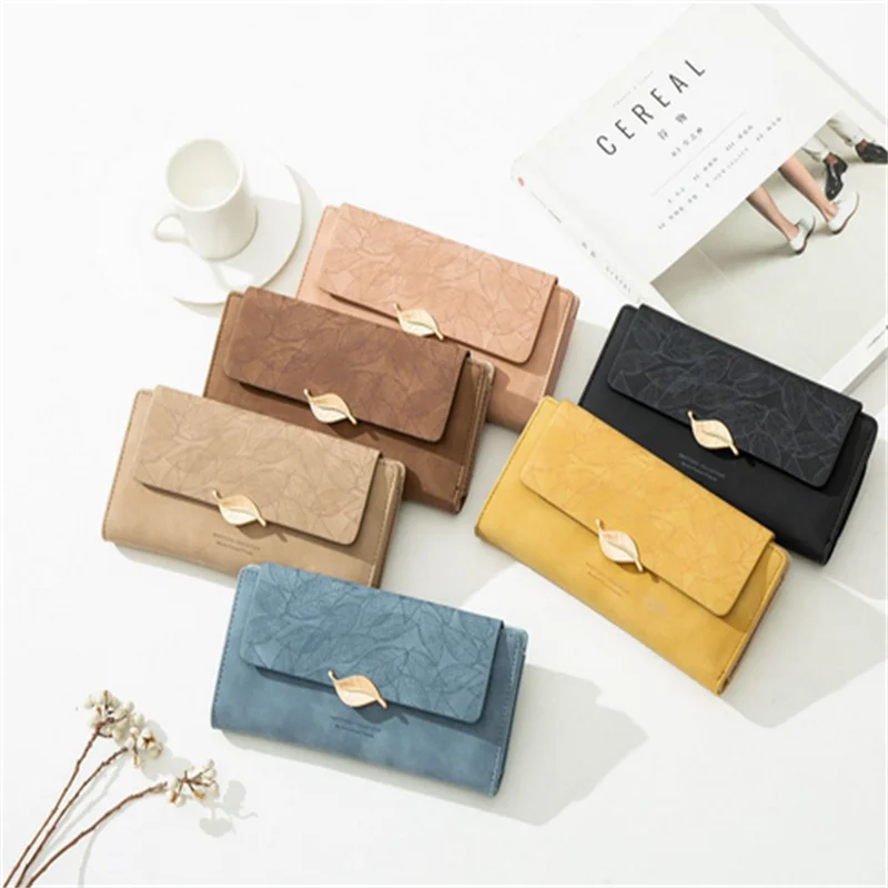 

Leaf Decoration Ladies Long Wallets With Zipper Coin Purse & Card Holder Female Purses High Capacity Wallet For Women