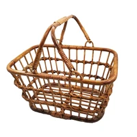 2022 Newborn Photography Props Vintage Rattan Basket with Handls Baby Chair Wooden Bed Cribs Container Studio Posing Accessori