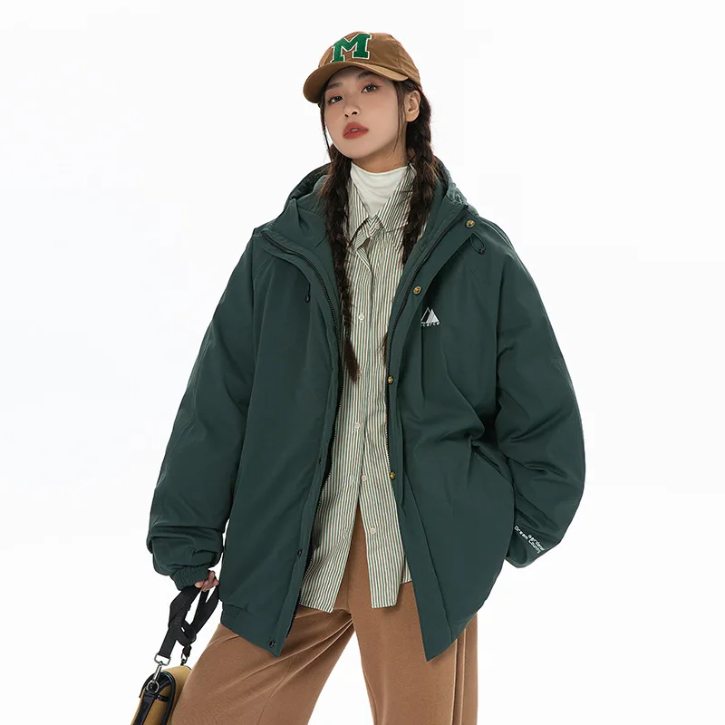 Women Mountaineering Outdoor Cotton Coat Winter Personality Street Thickened Warm Hooded Cotton Coats Loose Collar Overcoat