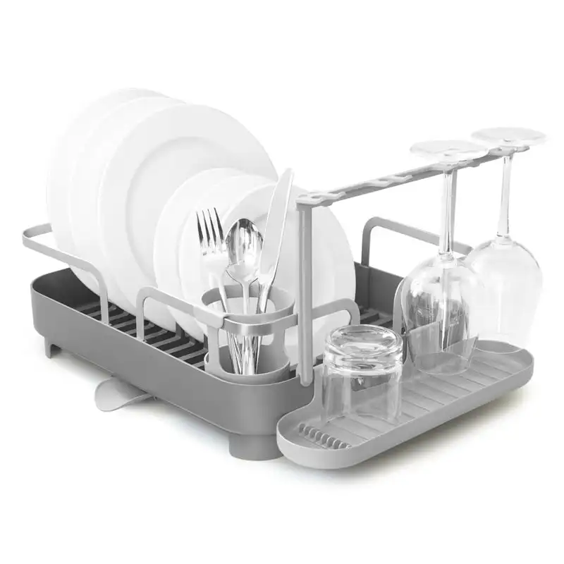 

Dish Rack– Molded Plastic Dish Drying Rack With Drainage Spout, Charcoal