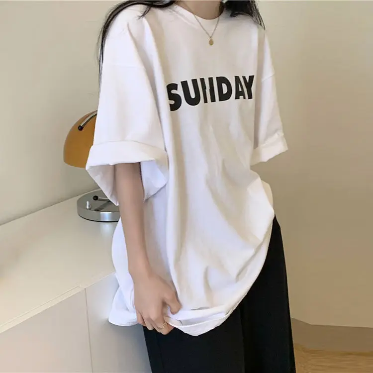 

Хлопковая одежда ZCSMLL в стиле Instagram с коротким рукавом, Женская Студенческая Корейская весенне-летняя свободная футболка с коротким рукавом ...