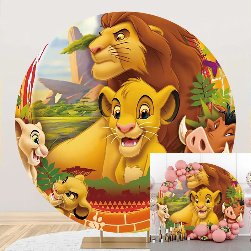 

Disney The Lion King Simba Nala Circle Background Baby Birthday Party Decoration Banner Round Photography Backdrop Photo Studio