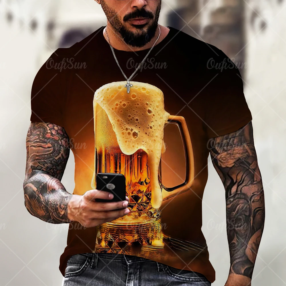 

Beer 3D Print Men's T-shirts Summer Polyester O-Neck Breathable Short Sleeve Loose Tops Tees Oversized T Shirt Men Clothing 6XL