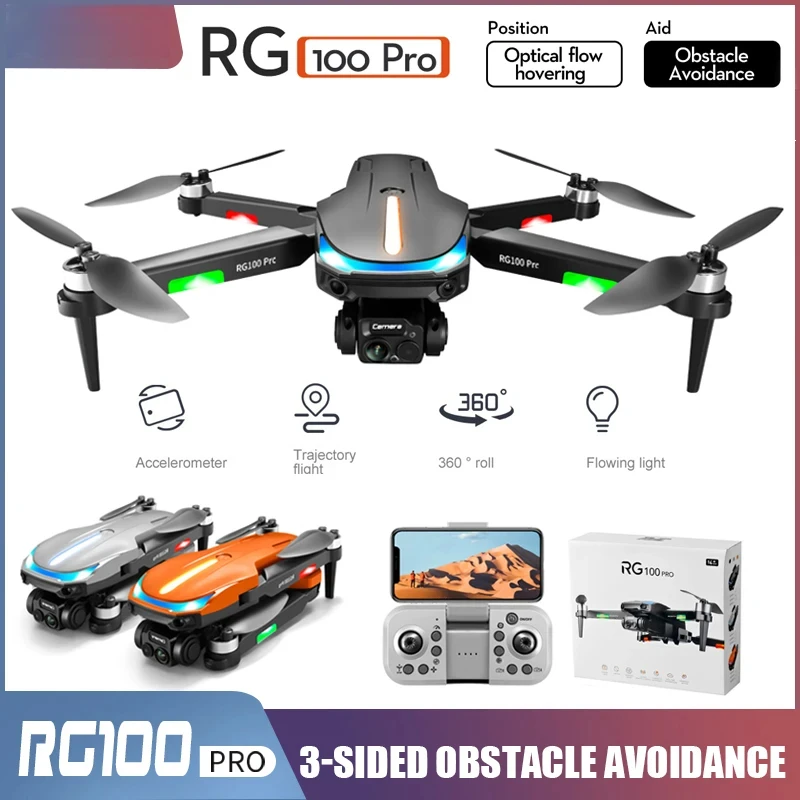 

New RG100 PRO Three-Sided Obstacle Avoidance Drone 4K HD Camera Optical Flow Brushless RC Quadcopter Mini Dron Toys