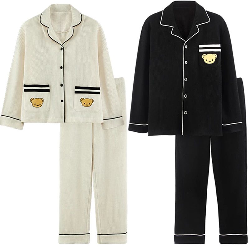 QUHENG Newest Pajamas Men Sets for Cotton Autumn Winter Thick Warm Long Sleeve Trousers Sleepwear Women Set Home Clothing