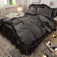 luxury lace bowknot bow decorate pure color black sequins princess single double twin queen king size home modern bed skirt 4pcs