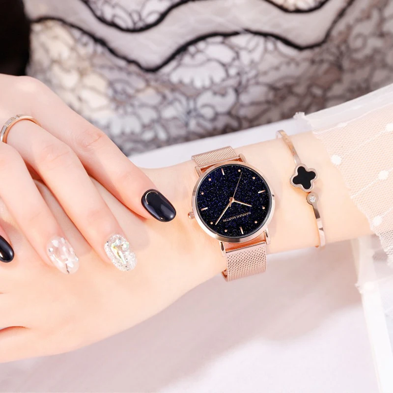 

relogio masculino Women's fashion simple ultrathin quartz watch simple business stainless steel mesh belt starry women for watch