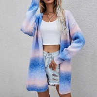 autumn vintage cardigans 2022 pockets fashion rainbow tie dye mid length sweaters cardigan knitted sweater coat women sweater
