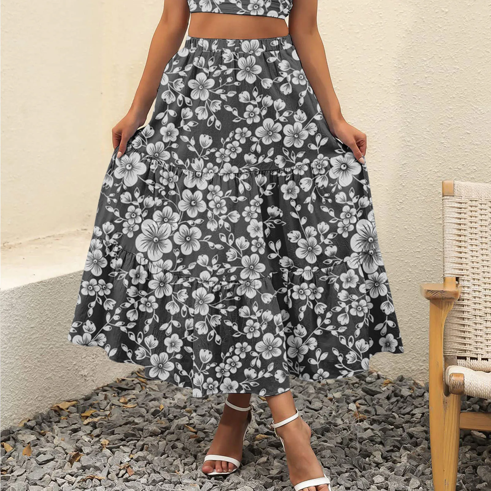 

Женская юбка с завышенной талией и цветочным принтом, на шнуровке, летняя пляжная Асимметричная трапециевидная повседневная юбка миди в стиле бохо со сказочным сердечком для женщин, 2023