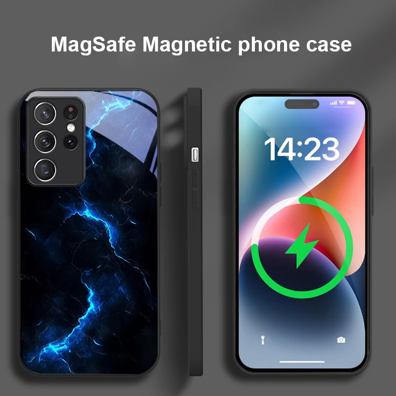 Фото Загадочная красная молния для Samsung S25 8 9 S10 S20 Ultra S21 Pro S22 Plus S23 FE S24 Ultra S25 Edge Magsafe Glass Чехол для телефона №3
