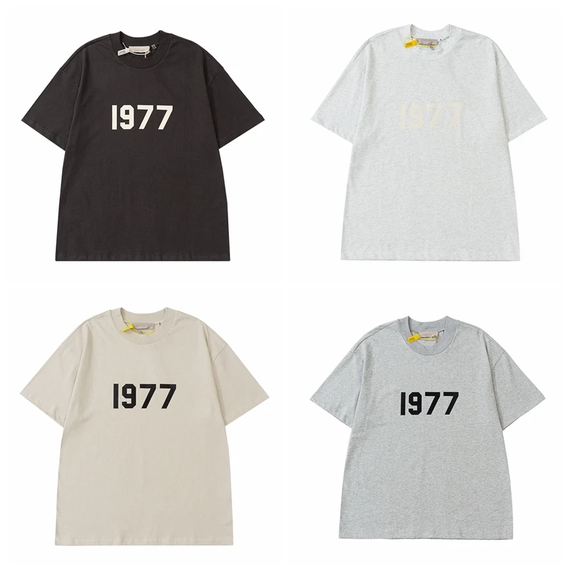 Kanye West Season 7 Fashion Wear Streetwear Flocked Letters 1977 Logo Oversize Hip Hop Jerry Design Summer Tee T Shirt Tops Men images - 6
