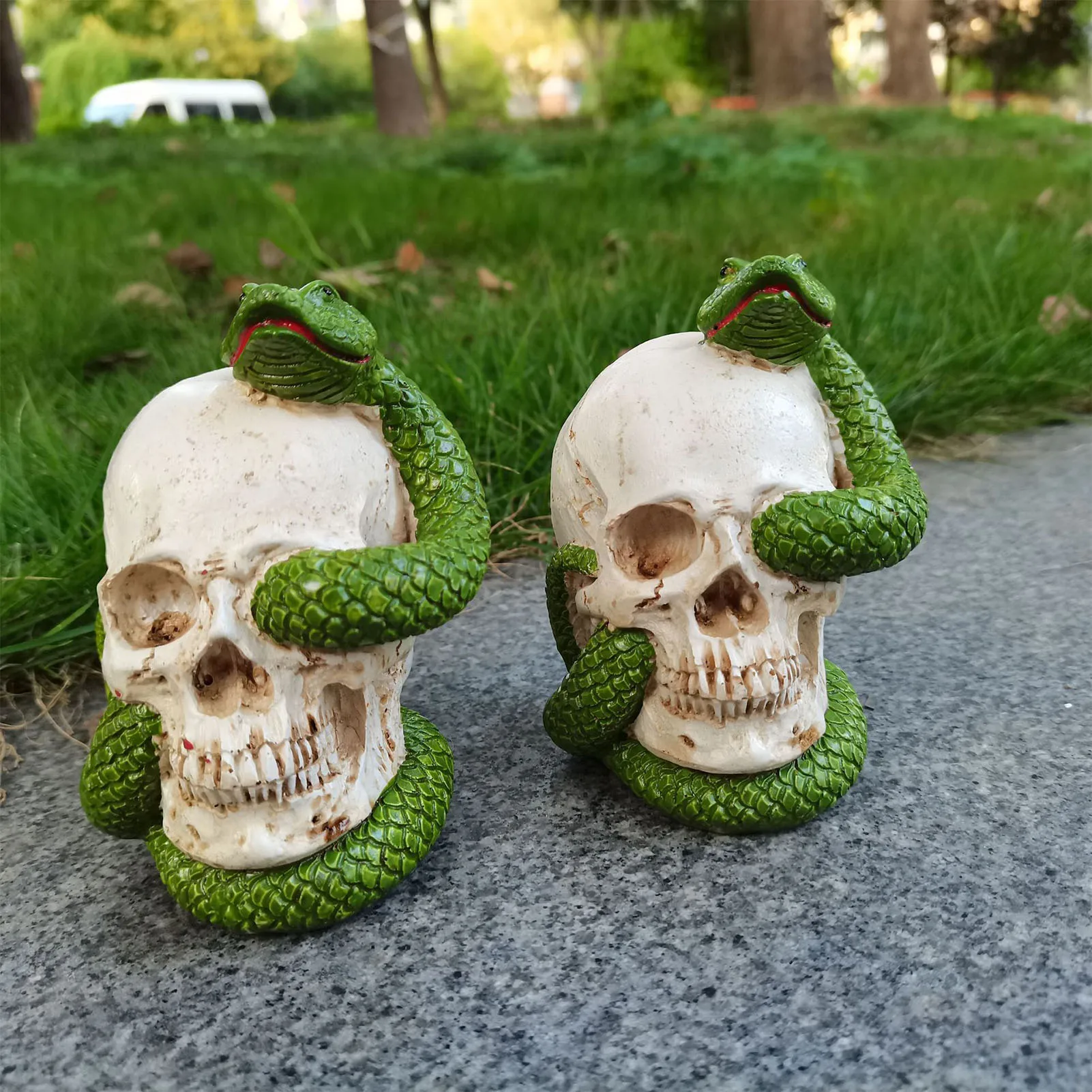 

Декоративные реквизиты на Хэллоуин, резиновая голова черепа и змея, украшение в виде черепа ужаса, статуя черепа из смолы, статуя черепа, декор "Ужасы"