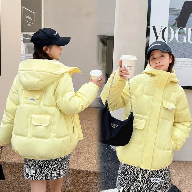 

New M-3XL Women's Parka Winter 2022 Fashion Girl Jacket Women Coat Female Parkas Hooded Loose Thick Warm Student Jackets Yellow