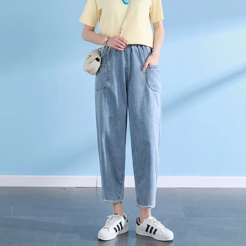 

2022 Korean Style Women Spring Summer Fashion Women Jeans High Waist Loose Thin Wide Leg Jeans Casual Solid Pants