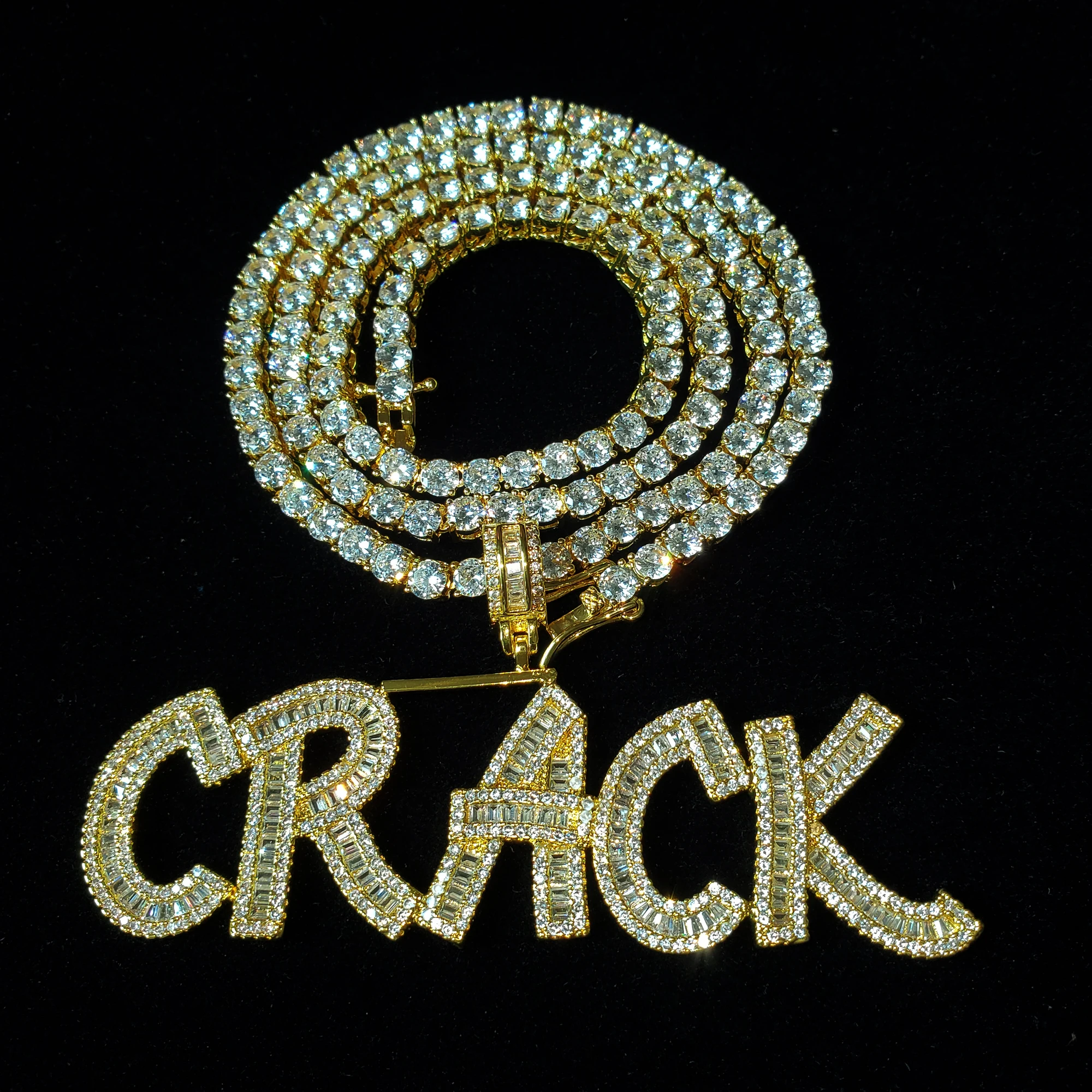 Bling IcyBaguette Cubic Zircon Diamond Letters Chain Customized Name Necklace Personalised Necklace Sparkling Prom Party Jewelry