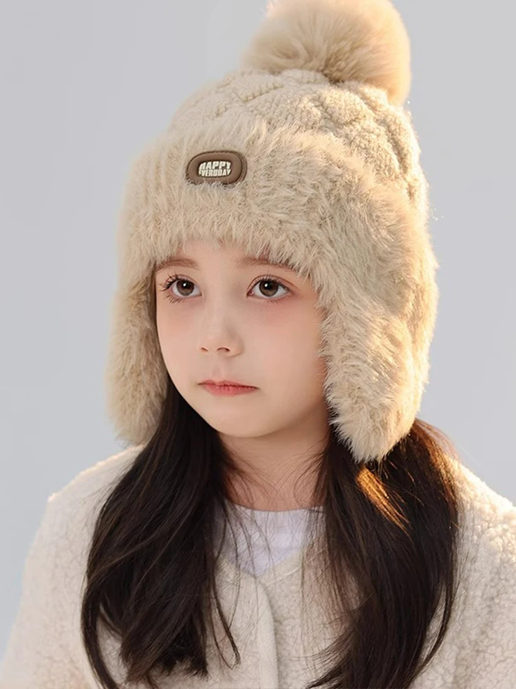 Детская шерстяная шапка для девочек зимняя теплая утолщенная плюшевая с