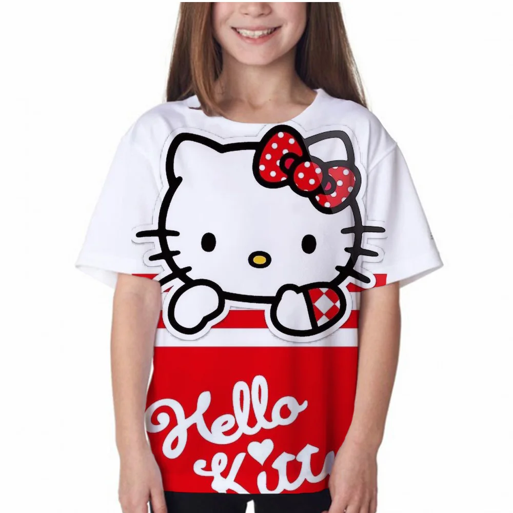 

Летняя модная 3d-футболка HELLO KITTY для мальчиков и девочек, пуловер в стиле Харадзюку, Детская футболка с круглым вырезом и мультипликационным ...