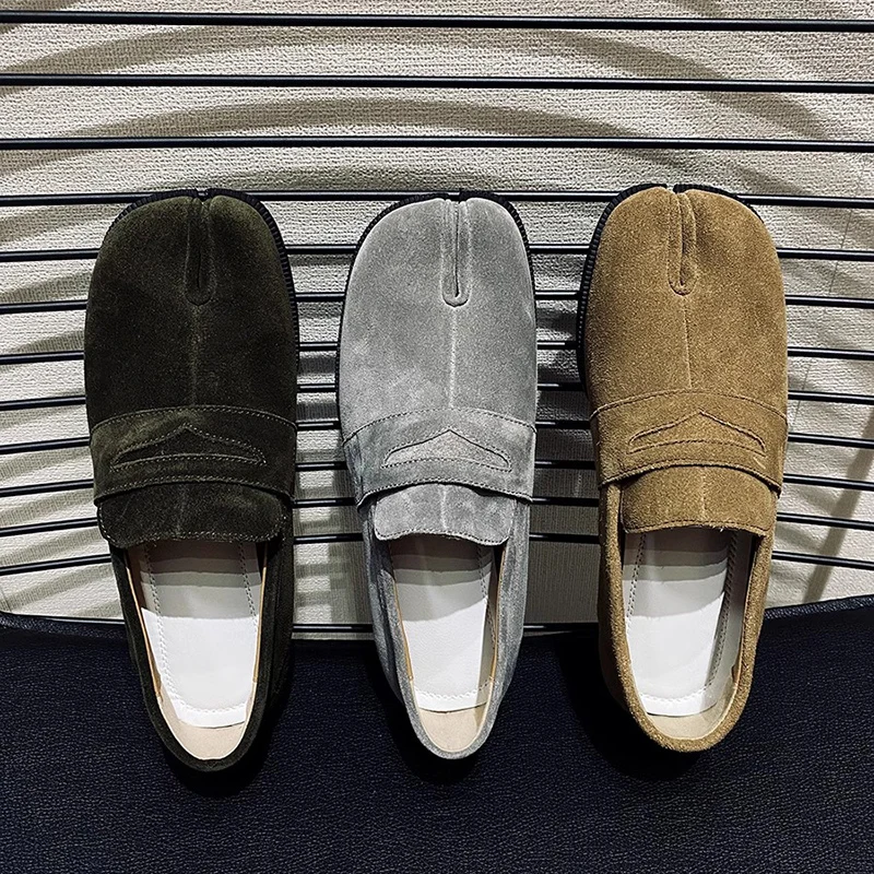 

Лоферы женские из натуральной кожи, повседневные туфли на плоской подошве, без застежки, ниндзя, с разрезом на ногах, обувь из свиной кожи