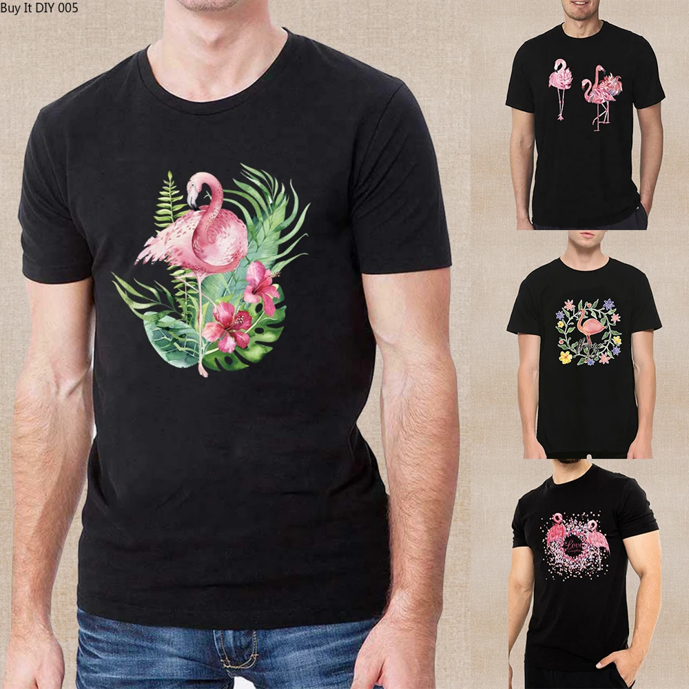 

2023 New T Shirt Men Summer Casual Men Short Sleeve High Quality O-neck Pullover T-Shirts Flamingo Printing Top Tees Men Clothes