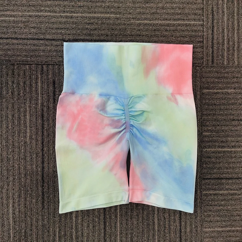 2022 New Tie Dyed High Quality Women Ruched Scrunch Butt Lifting Shorts High Waisted Workout Yoga Shorts
