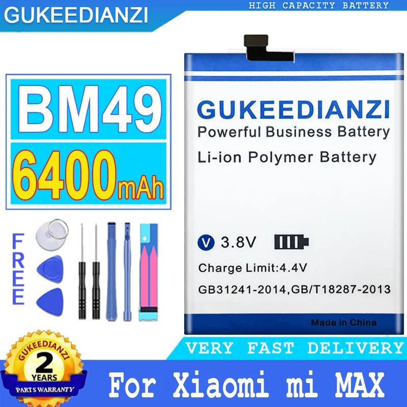 

GUKEEDIANZI Battery 6400mAh BM49 BM 49 For Xiaomi Mi MAX Rechargeable Bateria Bateries + Tracking Number