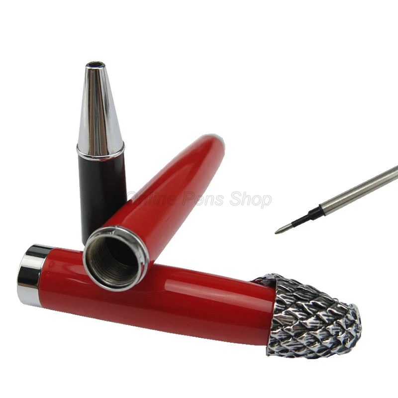 Fuliwen металлический красный ствол шариковая ручка серебряная отделка сова голова