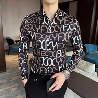 spring and autumn tide brand mens long sleeve shirt korean handsome printed shirt slip non iron slim casual inch shirt