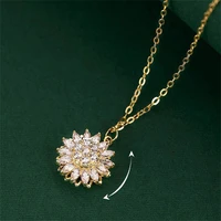 exquisite rotating sunflower pendant necklaces for women luxury shiny zircon leaf dragonfly choker clavicle chain korean jewelry