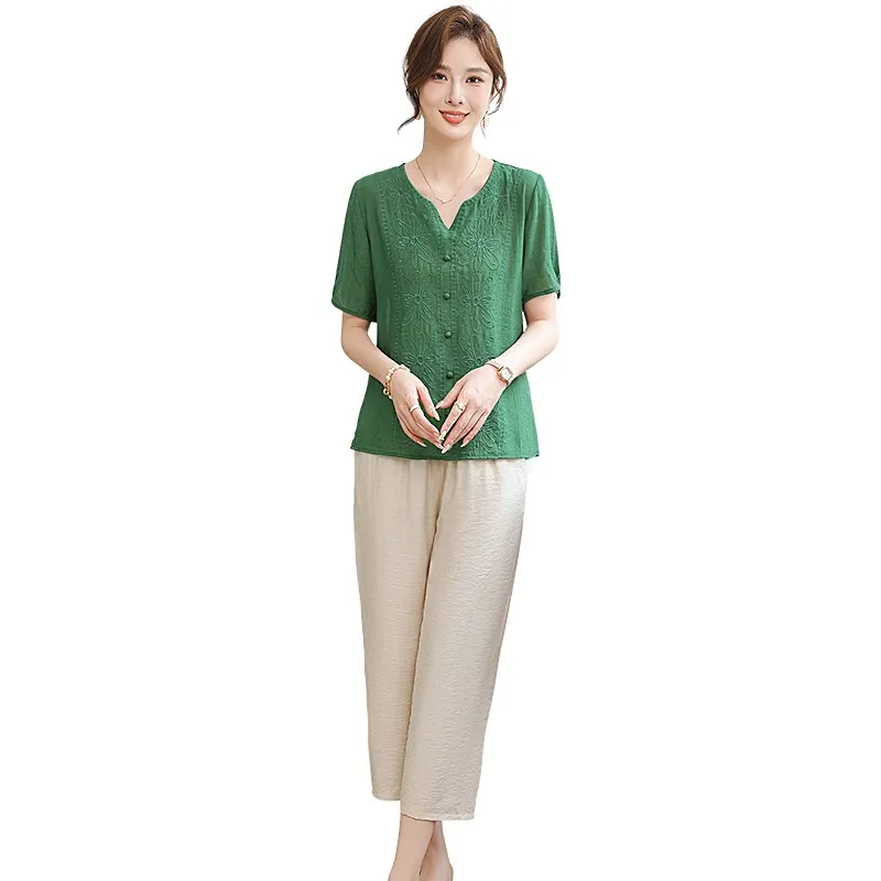 Женский хлопковый костюм с вышивкой винтажный повседневный комплект из 2