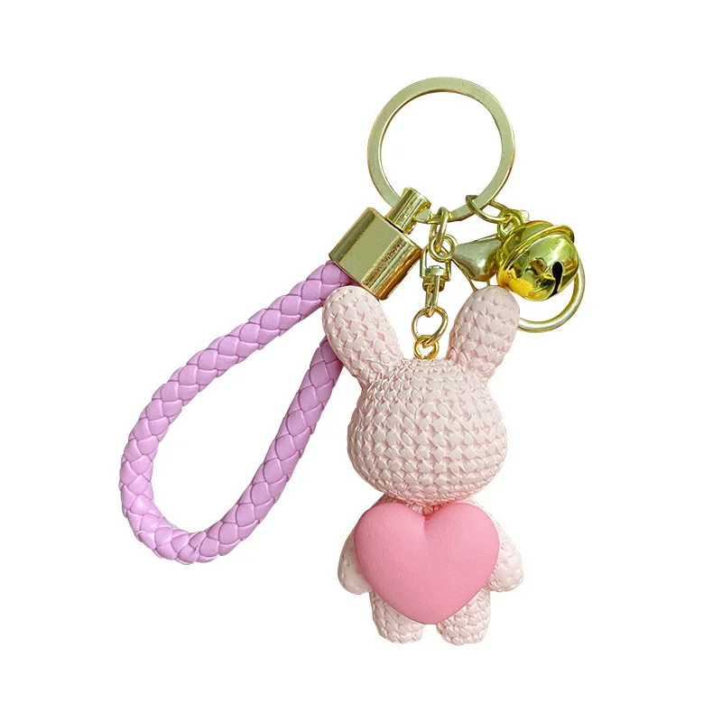 Милый кулон-кролик сердца из смолы с вязаным узором, держатель для ключей с мобильным телефоном, подвеска для сумки или ювелирных изделий.