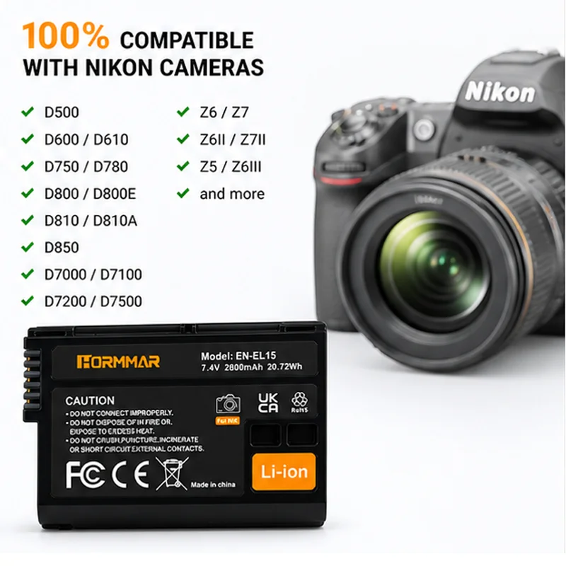 Фото Аккумулятор EN-EL15 2800 мАч + зарядное устройство с двумя USB-портами и ЖК-дисплеем для Nikon DSLR D600 D610 D800 D800E D810 D850 D7000 D7100 D7200 L50 №3