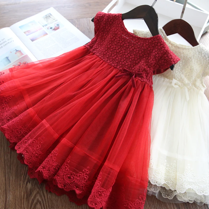 

Summer Lace Petal Sleeves Girls Formal Dress Princess little Girls Flower Embroidery Dresses Kids Party Ball Gown Clothing