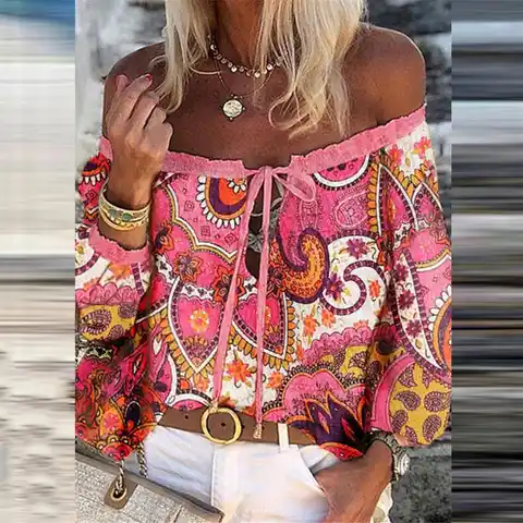 Blouse Sexy Bohemia Off Shoulder Shirt Comfortable Women Blouse  Off Shoulder Flare Sleeve Summer Shirt Streetwear