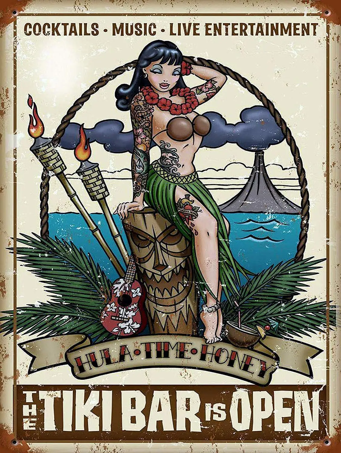 

Not Applicable Metal Tiki Bar Open Iron Sheet Beer Bar Vintage Decoration Sign Metal Rock Roll Wall Sign Funny Retro Plaque Art