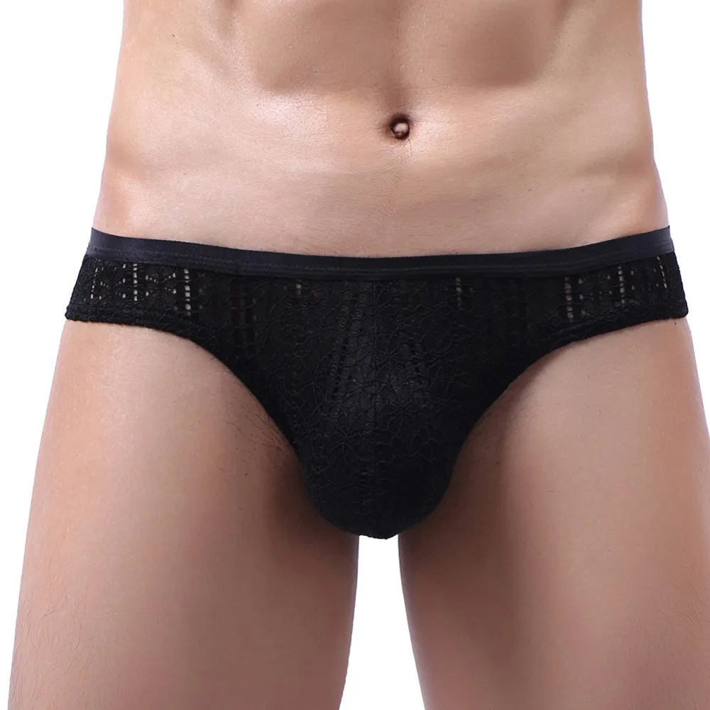 

Men See-Through Panties Mens Slip Cueca Hollow Briefs Low Waist Underwear G String Lace Underpants U Pouch Bikini Breathable Men