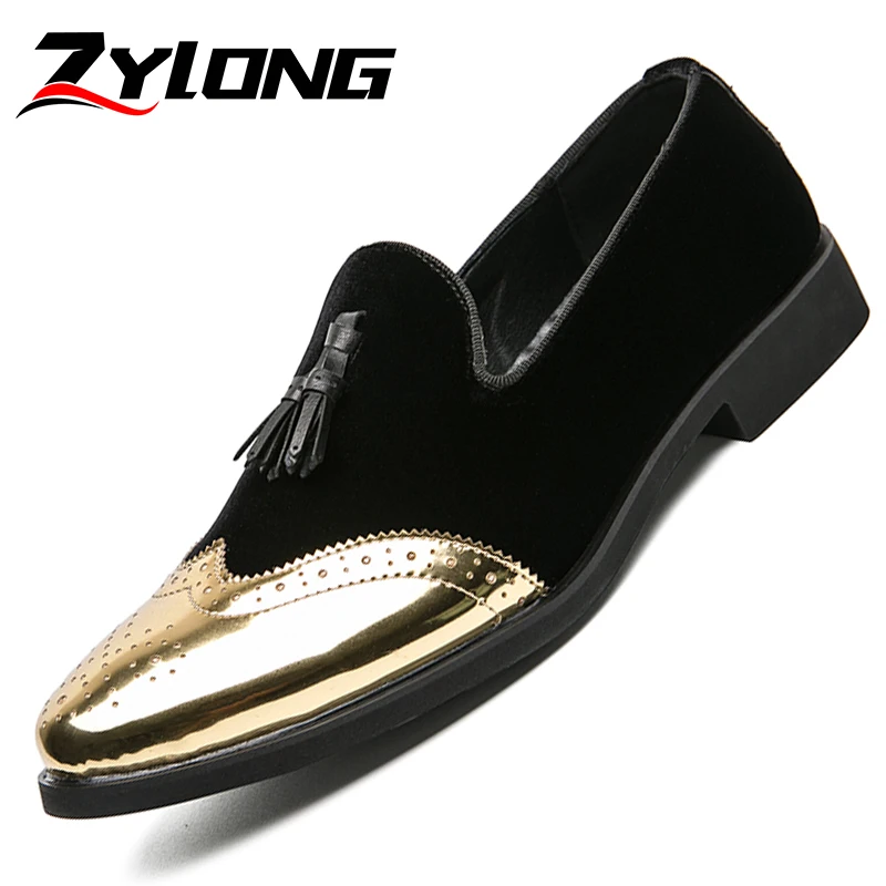 

Luxury Men Dress Shoes EUR Size 38-47 High-end Velvet Party Wedding Tassels Designer Loafers Pointed Italian Brogue Leather Shoe