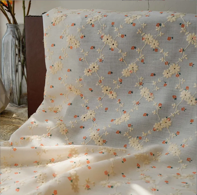 

Beige Orange Flower Floral Simple Small Fresh Dress Spring/Summer Fashion Women's Fabric